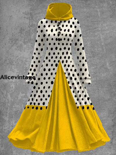 Abstract Polka Dot Print Vintage Elegant Long Sleeve Maxi Dress A / S