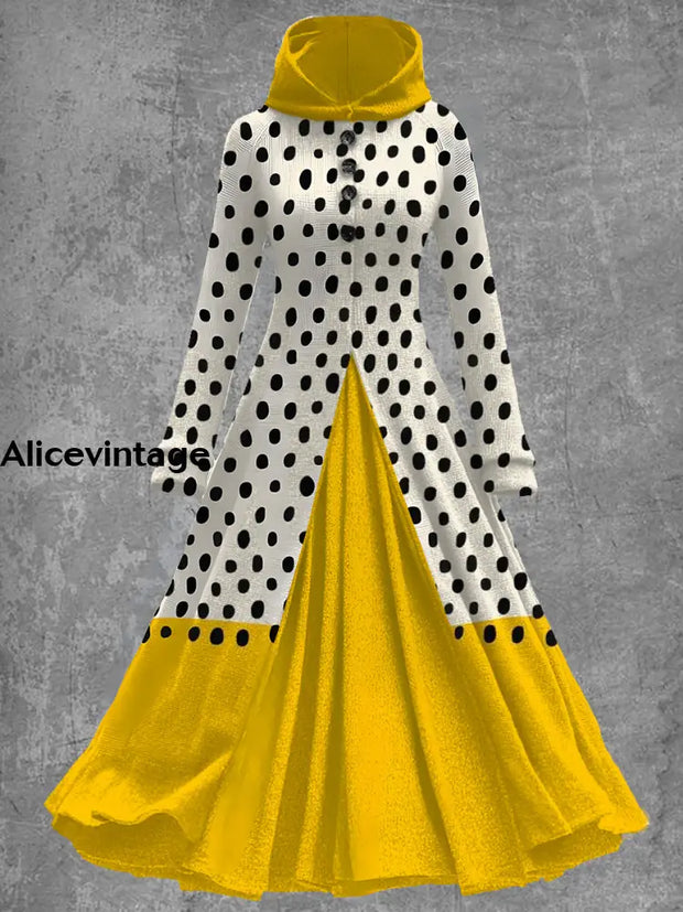 Abstract Polka Dot Print Vintage Elegant Long Sleeve Maxi Dress A / S