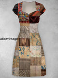 Bohemia Design Art Printed Vintage Chic Classical Short Sleeve Midi Dress A / S