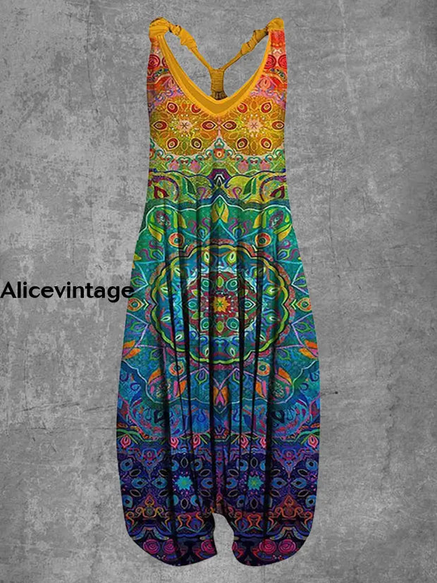 Bohemian Art Print Vintage Loose Jumpsuit A / S