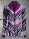 Boho Art Print Vintage Elegant Lapel V-Neck Button Up Long Sleeve Top A / S