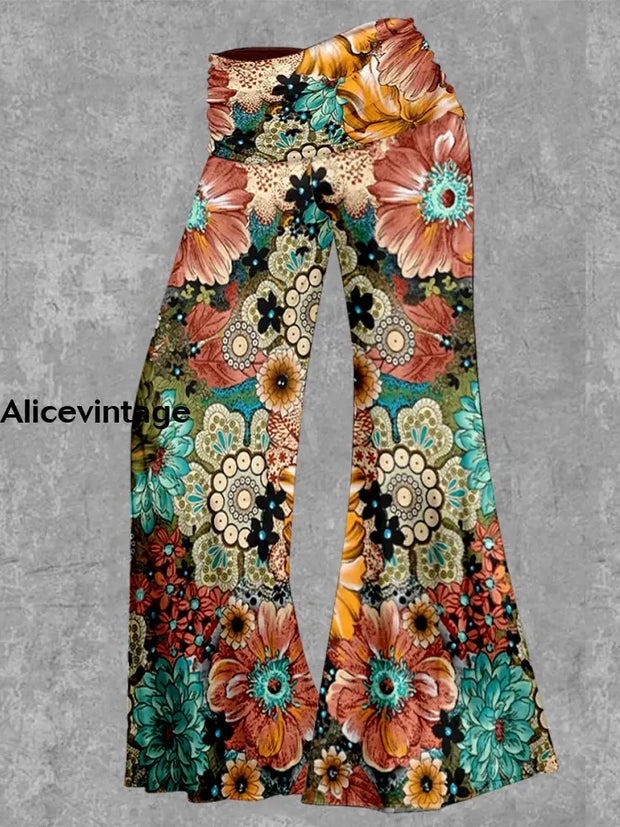 Boho Floral Print Tank Top Yoga Pants Vintage Two-Piece Sets