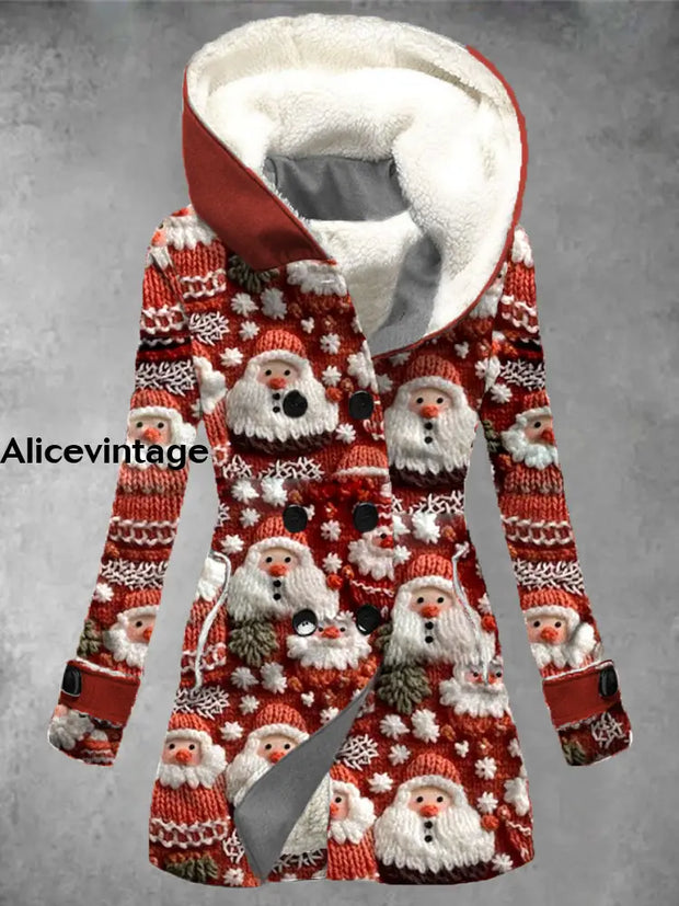 Christmas Santa Claus Art Print Vintage Long Sleeve Button Jacket Coat A / S