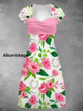 Derby Art Print Short Sleeve Vintage Midi Dress Derby Dress A / S