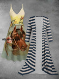Derby Art Print Vintage Elegant Suspender Dress Two Piece Sets As picture / S