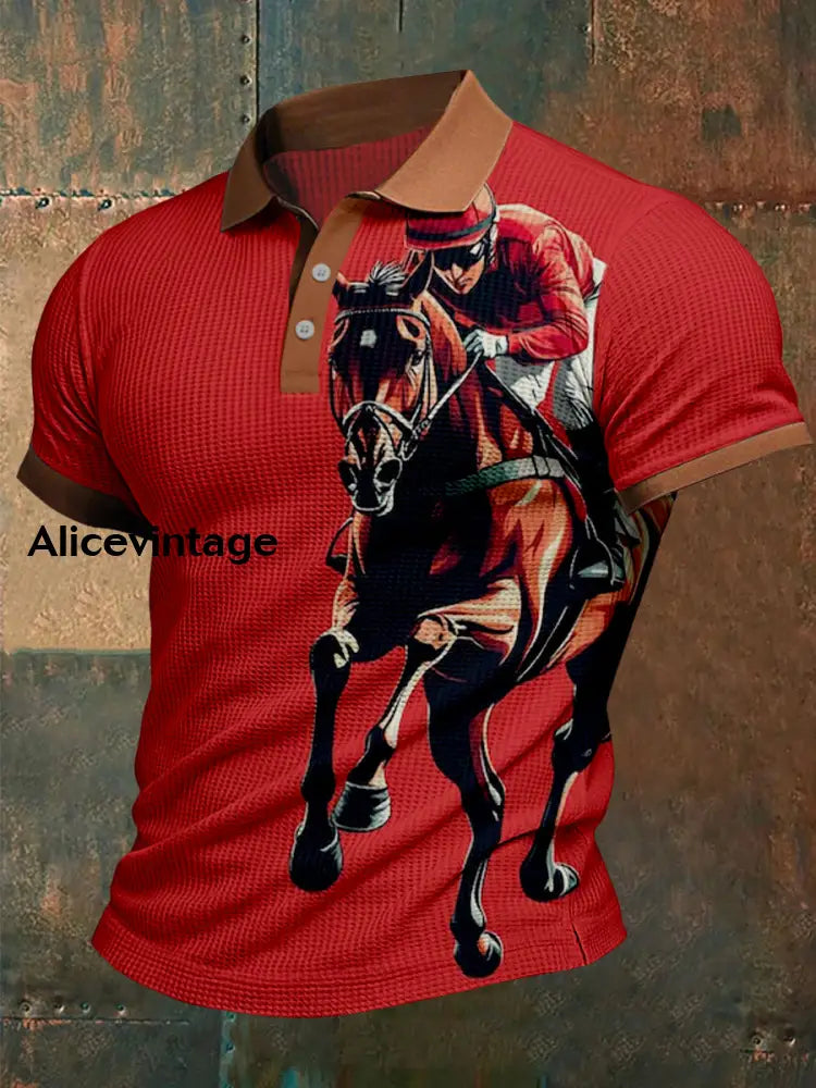 Derby Horse Art Print Short Sleeve Waffle Shirt A / S