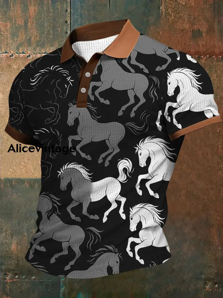 Derby Horse Art Print Short Sleeve Waffle Shirt A / S