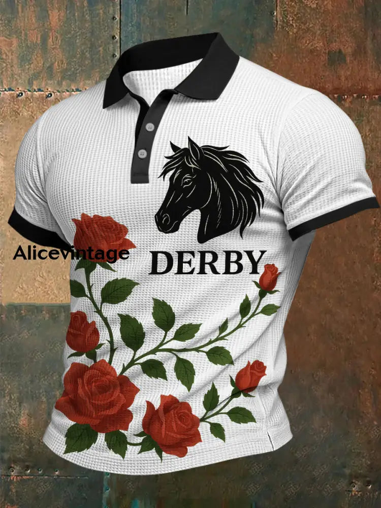 Derby Horse Art Print Short Sleeve Waffle Shirt A / S