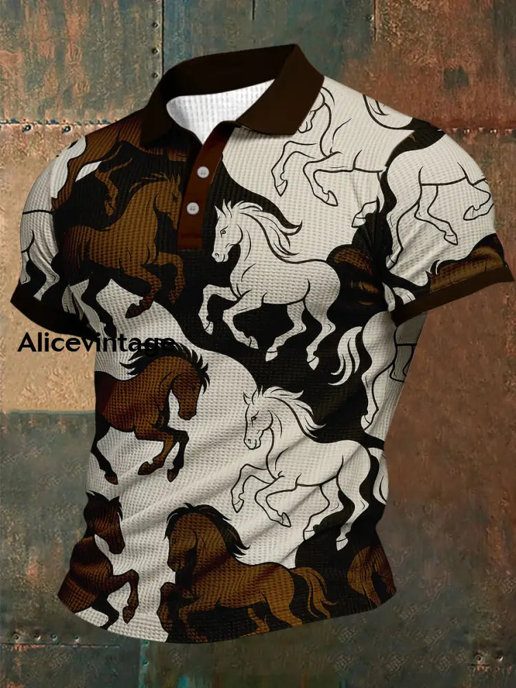 Derby Horse Art Print Short Sleeve Waffle Shirt A / S