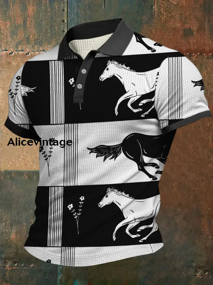 Derby Horse Art Print Short Sleeve Waffle Shirt A / S