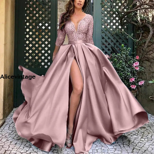 Elegant Sexy Lace Evening Dress Pink / S