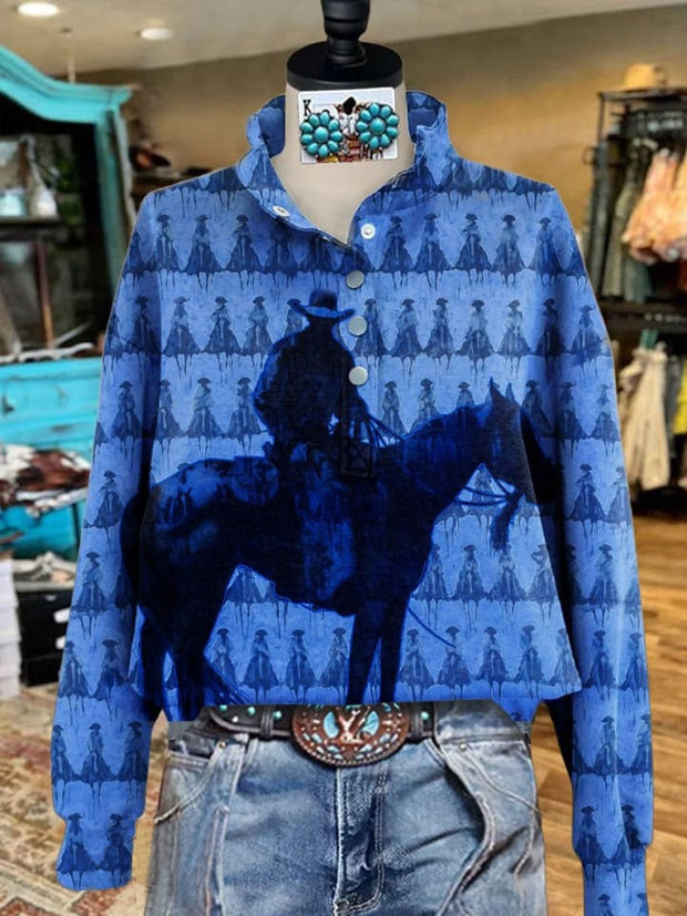 Vintage Western Horseback Riding Art Print Casual Sweatshirt