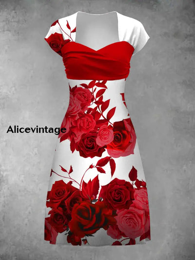 Retro Bohemian Style Art Print Elegant Chic Short-Sleeved Temperament Dress A / S