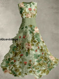 Floral Art Print Vintage Elegant Chic Sleeveless Maxi Dress A / S