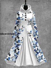 Floral Art Print Vintage Elegant Long Sleeve Maxi Dress