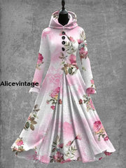 Floral Art Print Vintage Elegant Long Sleeve Maxi Dress