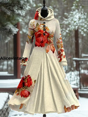 Floral Art Print Vintage Elegant Long Sleeve Maxi Dress A / S