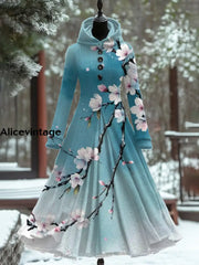 Floral Art Print Vintage Elegant Long Sleeve Maxi Dress A / S