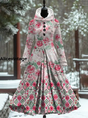 Floral Art Print Vintage Elegant Long Sleeve Maxi Dress A / S