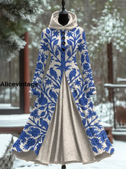 Floral Art Print Vintage Elegant Long Sleeve Maxi Dress A / S