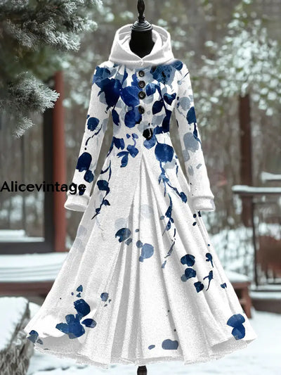 Floral Art Print Vintage Elegant Long Sleeve Maxi Dress A / S