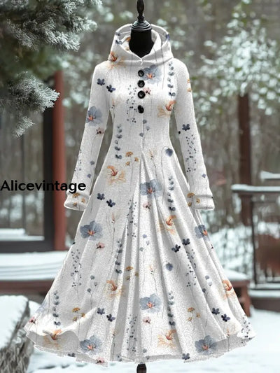 Floral Art Print Vintage Elegant Long Sleeve Maxi Dress A / S