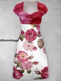 Floral Design Art Printed Vintage Chic Classical Short Sleeve Midi Dress A / S