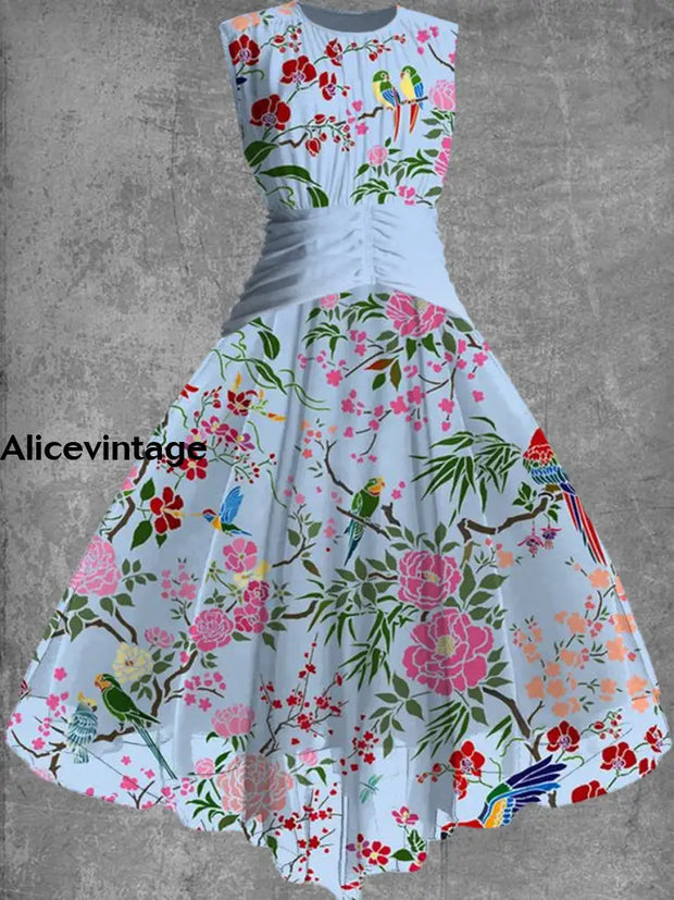 Floral Print Sleeveless Vintage Fashion Maxi Dress A / S