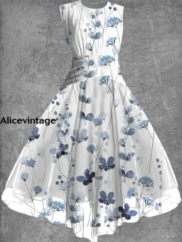 Floral Print Sleeveless Vintage Fashion Maxi Dress A / S