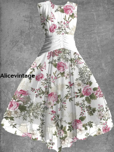 Floral Print Sleeveless Vintage Fashion Maxi Dress A / S