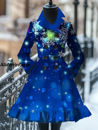 Glitter Art Print Vintage Elegant Stand-Up Collar Long Sleeve Coat Dress A / S