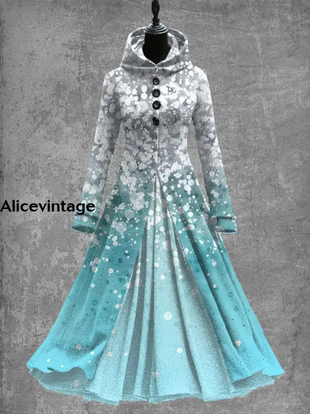 Gradient Glitter Art Print Vintage Elegant Long Sleeve Maxi Dress