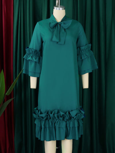 Half Sleeve Green Vintage Dress