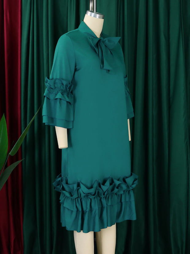 Half Sleeve Green Vintage Dress