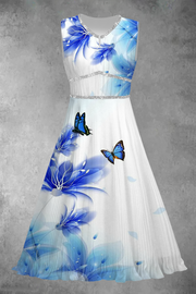 Gradient Floral Art Print Vintage Elegant Chic Sleeveless Maxi Dress