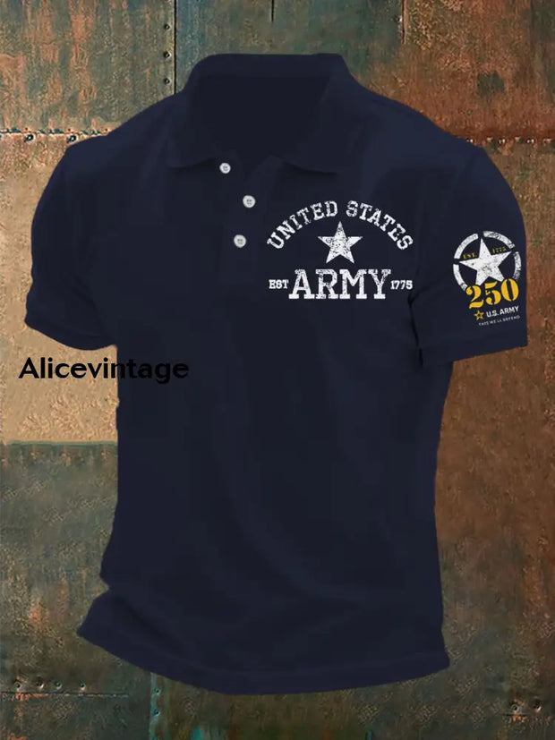 Man’s Retro U.S. Army Printed Shirt Navy Blue / S