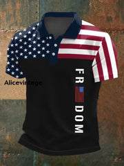 Men’s Freedom Independence Day American Flag Print Casual Polo Black / S