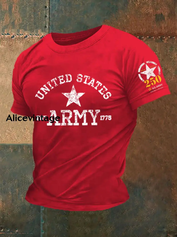 Men’s Retro U.S. Army Print T-Shirt Pure Red / S