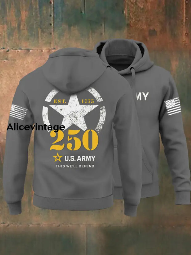Men’s Vintage U.S. Army 250th Anniversary Hoodie Gray / S