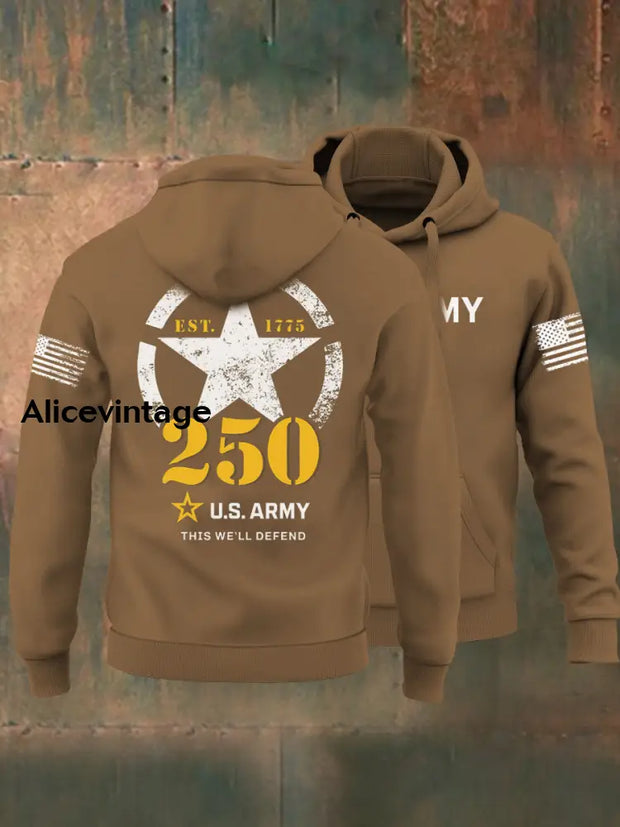 Men’s Vintage U.S. Army 250th Anniversary Hoodie Khaki / S