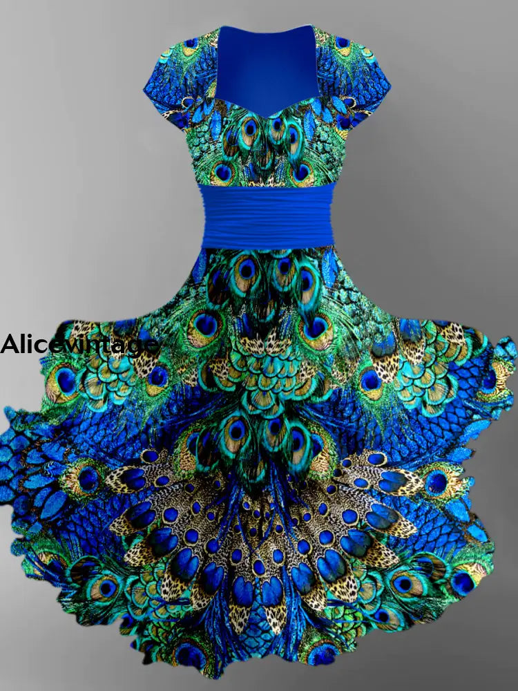 slim fit dress slacks Halter Neck Peacock Print Cotton Boho Sundress