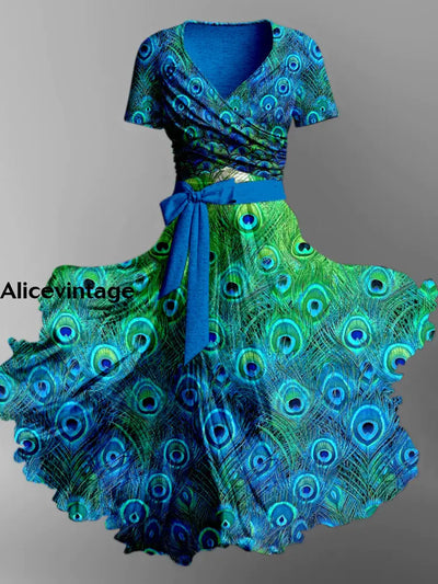 Off-the-shoulder Acetate Satin Pleated Dress Peacock