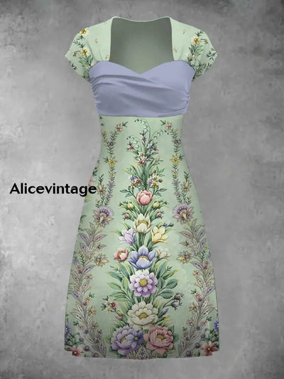 Retro Bohemian Style Art Print Elegant Chic Short-Sleeved Temperament Dress A / S