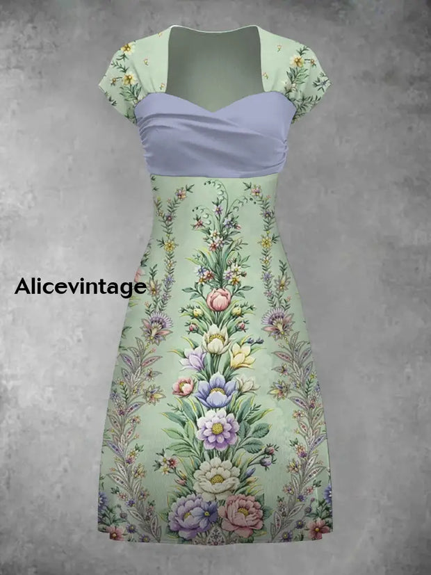 Retro Bohemian Style Art Print Elegant Chic Short-Sleeved Temperament Dress A / S