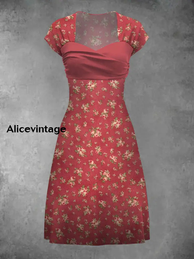 Retro Bohemian Style Art Print Elegant Chic Short-Sleeved Temperament Dress A / S