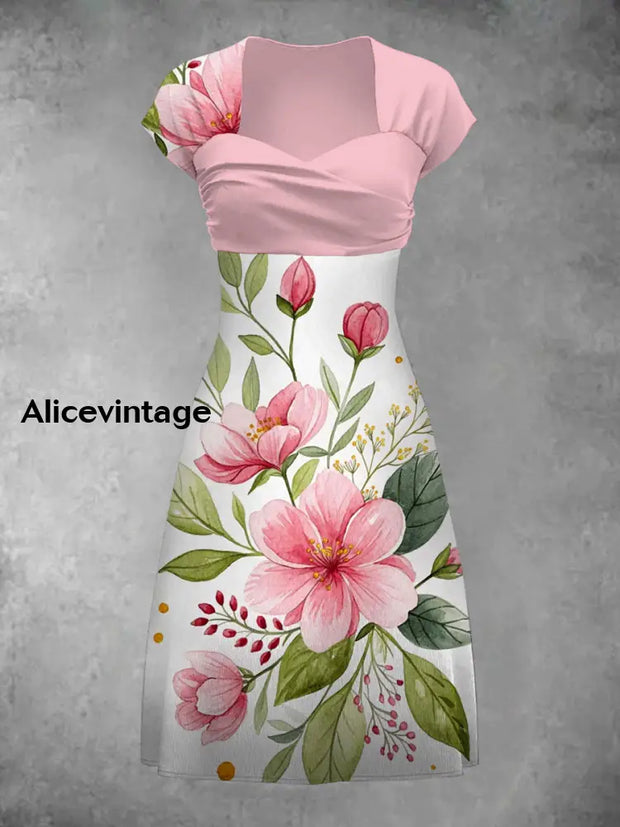 Retro Bohemian Style Art Print Elegant Chic Short-Sleeved Temperament Dress A / S