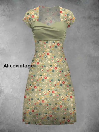 Retro Bohemian Style Art Print Elegant Chic Short-Sleeved Temperament Dress A / S