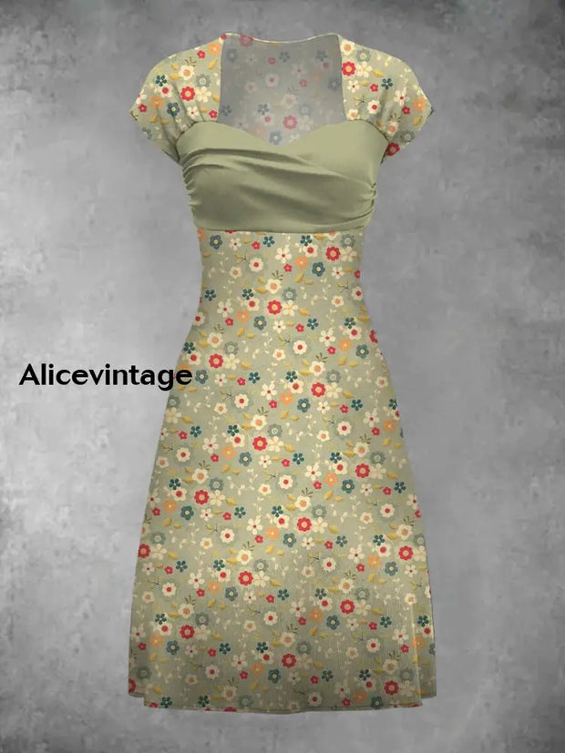 Retro Bohemian Style Art Print Elegant Chic Short-Sleeved Temperament Dress A / S