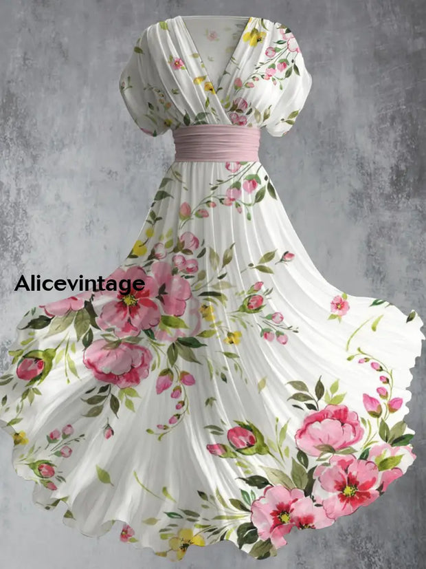 Vintage Floral Print Dress - S
