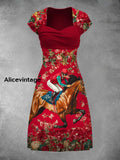 Retro Derby Day Art Print Short Sleeve Dress A / S